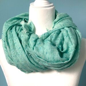 Loft Scarf Soft Sea Foam Green With Teal Flecks Fringe Hem